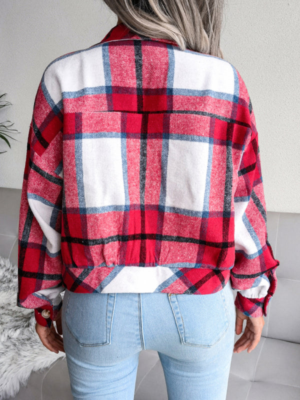 Blue Zone Planet | Plaid lantern long sleeve woolen coat BLUE ZONE PLANET