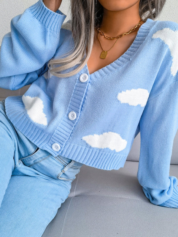 Women's Baiyun knitted cardigan sweater-[Adult]-[Female]-Blue-S-2022 Online Blue Zone Planet