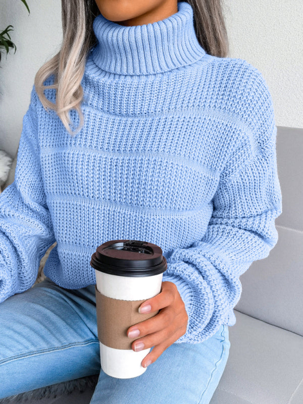 Blue Zone Planet | high collar long sleeve hollow out casual bottomed knitted sweater-TOPS / DRESSES-[Adult]-[Female]-Blue-S-2022 Online Blue Zone Planet