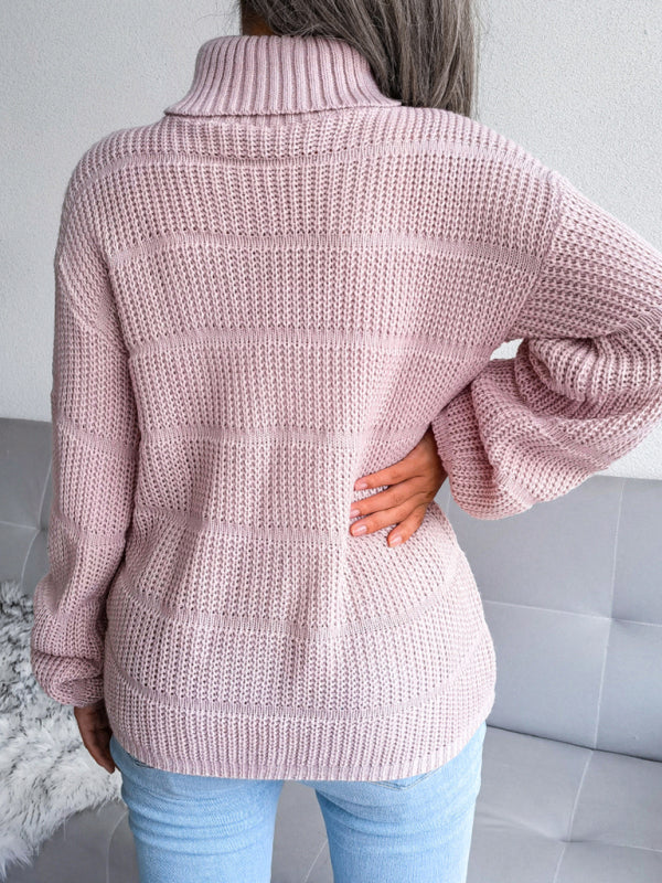 Blue Zone Planet | high collar long sleeve hollow out casual bottomed knitted sweater-TOPS / DRESSES-[Adult]-[Female]-2022 Online Blue Zone Planet