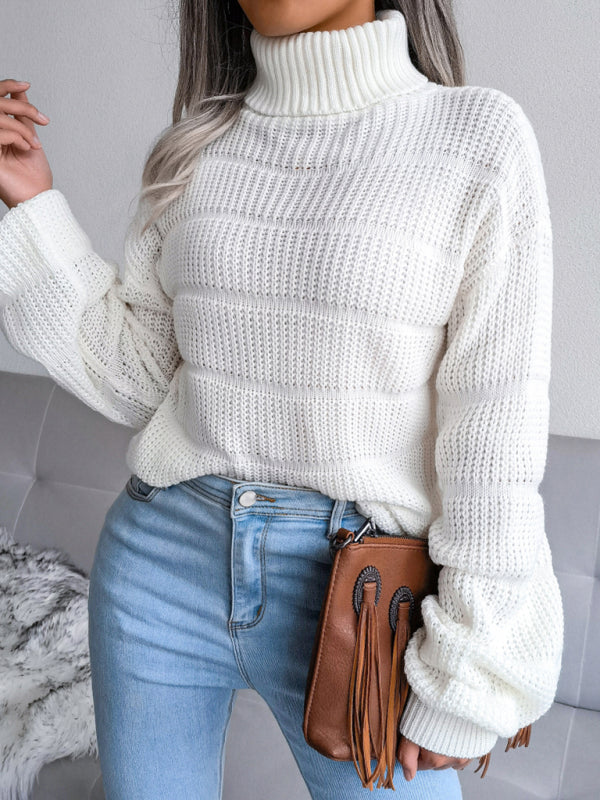 Blue Zone Planet | high collar long sleeve hollow out casual bottomed knitted sweater-TOPS / DRESSES-[Adult]-[Female]-2022 Online Blue Zone Planet