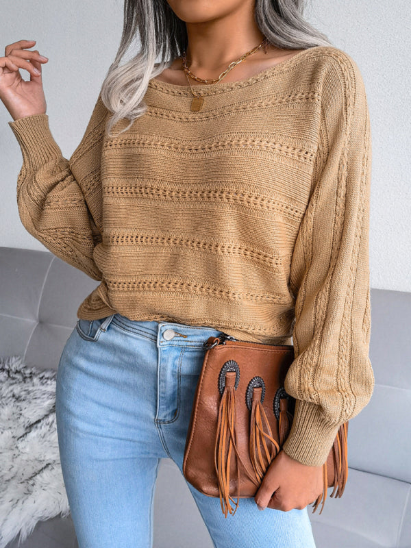 Blue Zone Planet | Tina's straight neck off shoulder hollow out fried dough twist knitted sweater-TOPS / DRESSES-[Adult]-[Female]-2022 Online Blue Zone Planet