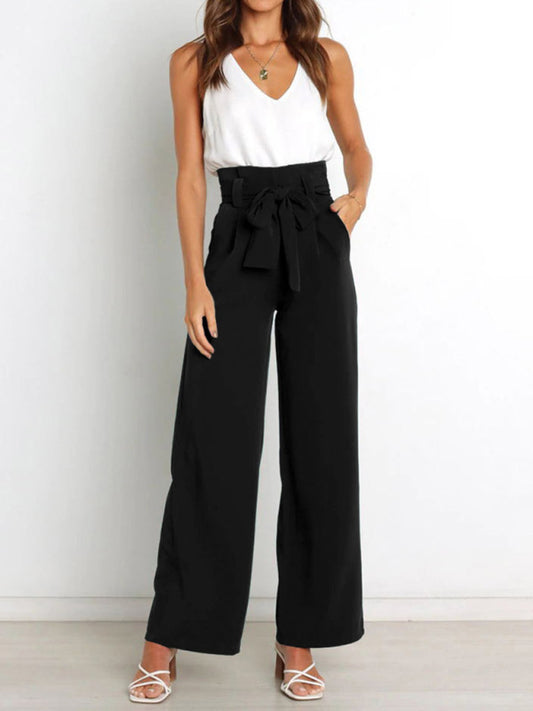 Blue Zone Planet | trousers versatile wide leg trousers with belt-TOPS / DRESSES-[Adult]-[Female]-Black-S-2022 Online Blue Zone Planet