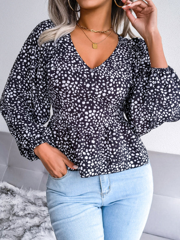 Blue Zone Planet |  Women's Lantern long sleeve leopard Chiffon Shirt Top BLUE ZONE PLANET