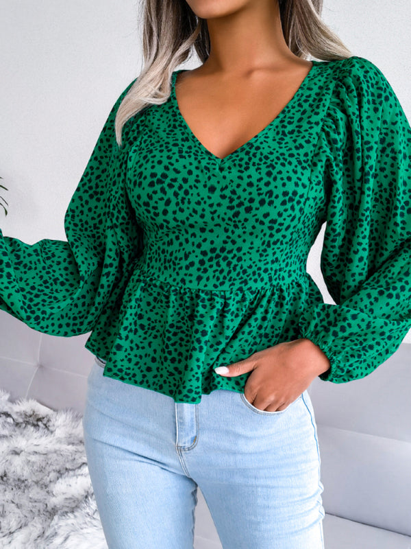 Blue Zone Planet |  Women's Lantern long sleeve leopard Chiffon Shirt Top BLUE ZONE PLANET