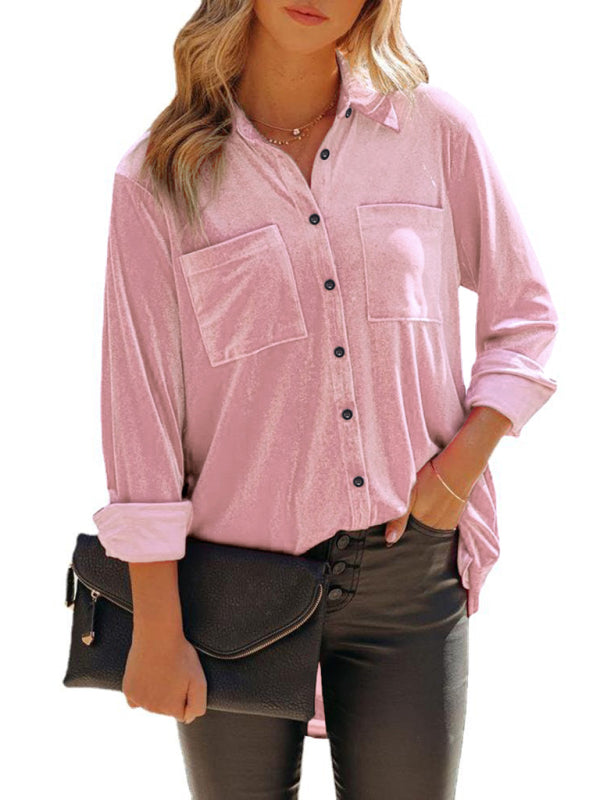 Blue Zone Planet |  Women's Solid Color Long Sleeve Single Breasted Top BLUE ZONE PLANET