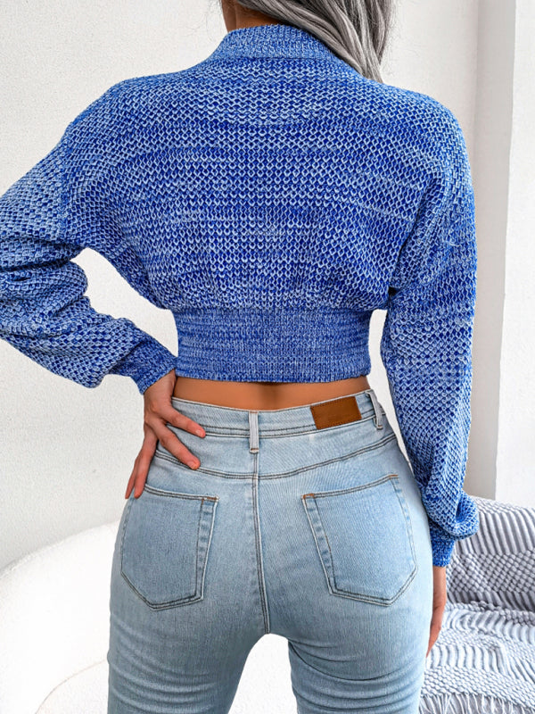 Women's fashion color long sleeve open navel knitted sweater-[Adult]-[Female]-2022 Online Blue Zone Planet