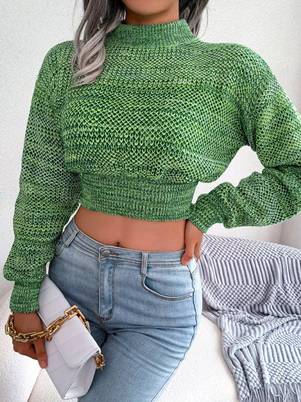 Women's fashion color long sleeve open navel knitted sweater-[Adult]-[Female]-Green-S-2022 Online Blue Zone Planet