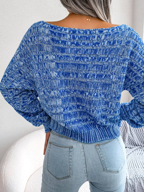 Blue Zone Planet | color fried dough twist long sleeve off shoulder knitted sweater BLUE ZONE PLANET