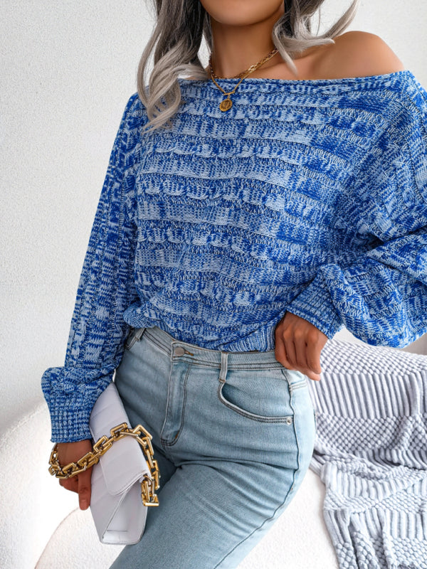 Blue Zone Planet | color fried dough twist long sleeve off shoulder knitted sweater BLUE ZONE PLANET