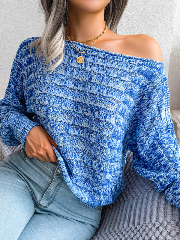 Blue Zone Planet | color fried dough twist long sleeve off shoulder knitted sweater BLUE ZONE PLANET