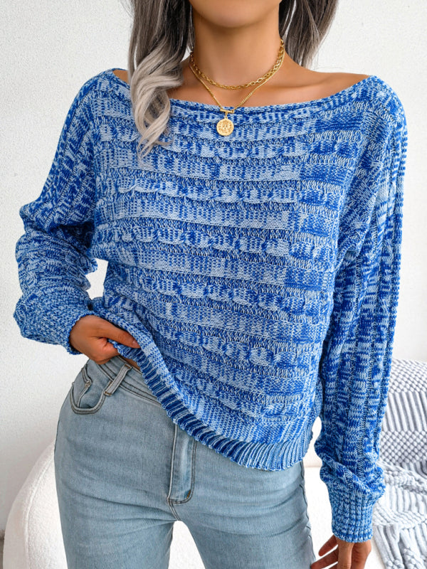 Blue Zone Planet | color fried dough twist long sleeve off shoulder knitted sweater BLUE ZONE PLANET