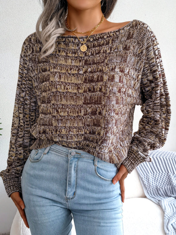 Blue Zone Planet | color fried dough twist long sleeve off shoulder knitted sweater BLUE ZONE PLANET