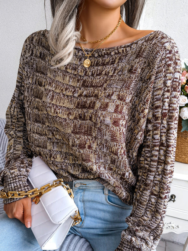 Blue Zone Planet | color fried dough twist long sleeve off shoulder knitted sweater BLUE ZONE PLANET