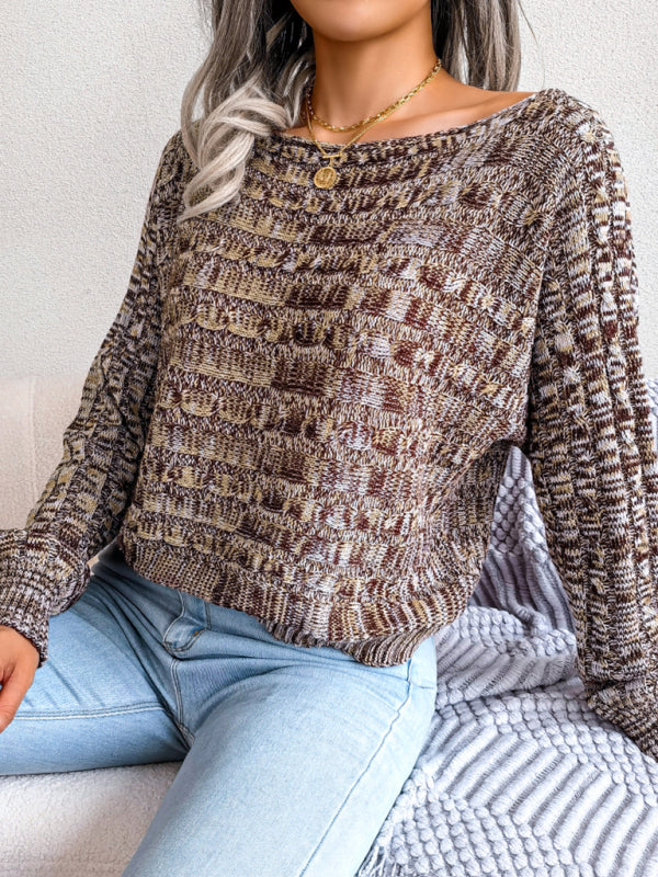 Blue Zone Planet | color fried dough twist long sleeve off shoulder knitted sweater BLUE ZONE PLANET