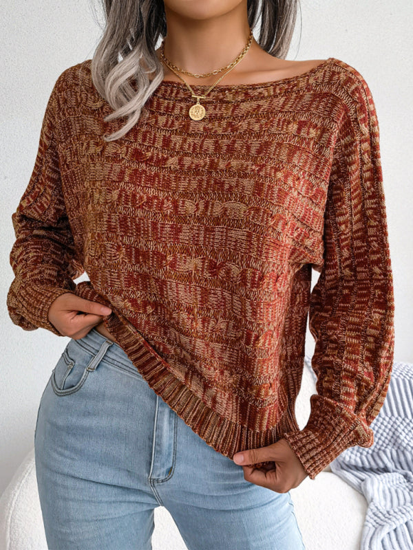 Blue Zone Planet | color fried dough twist long sleeve off shoulder knitted sweater BLUE ZONE PLANET