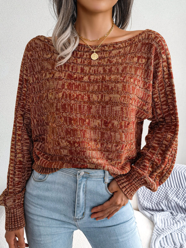 Blue Zone Planet | color fried dough twist long sleeve off shoulder knitted sweater BLUE ZONE PLANET