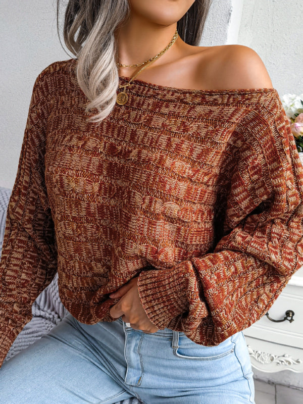 Blue Zone Planet | color fried dough twist long sleeve off shoulder knitted sweater BLUE ZONE PLANET