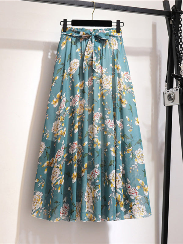 Blue Zone Planet |  Printed Chiffon Swing Midi Skirt BLUE ZONE PLANET