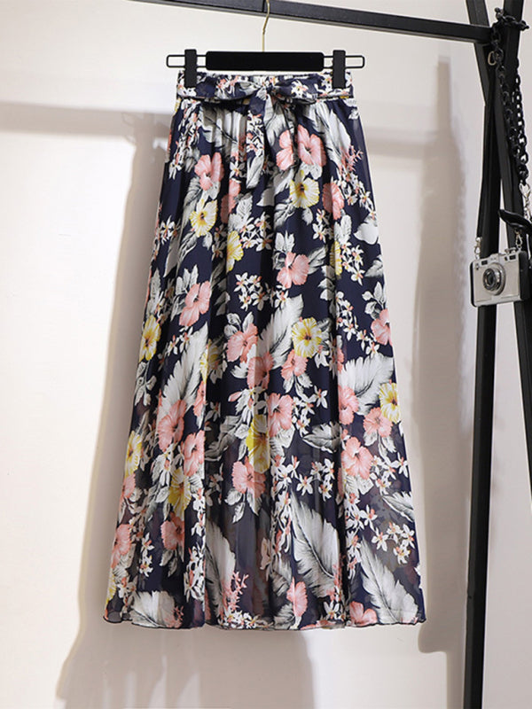 Blue Zone Planet |  Printed Chiffon Swing Midi Skirt BLUE ZONE PLANET