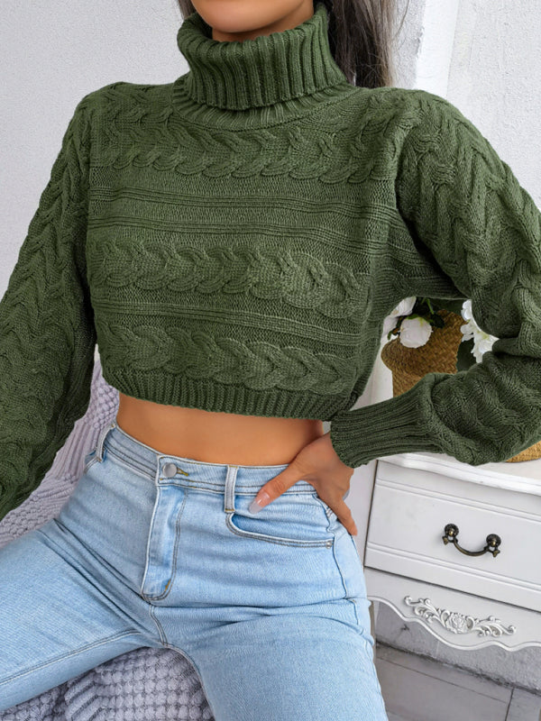 Blue Zone Planet | fried dough twist long sleeve high neck navel revealing knitted sweater-TOPS / DRESSES-[Adult]-[Female]-2022 Online Blue Zone Planet