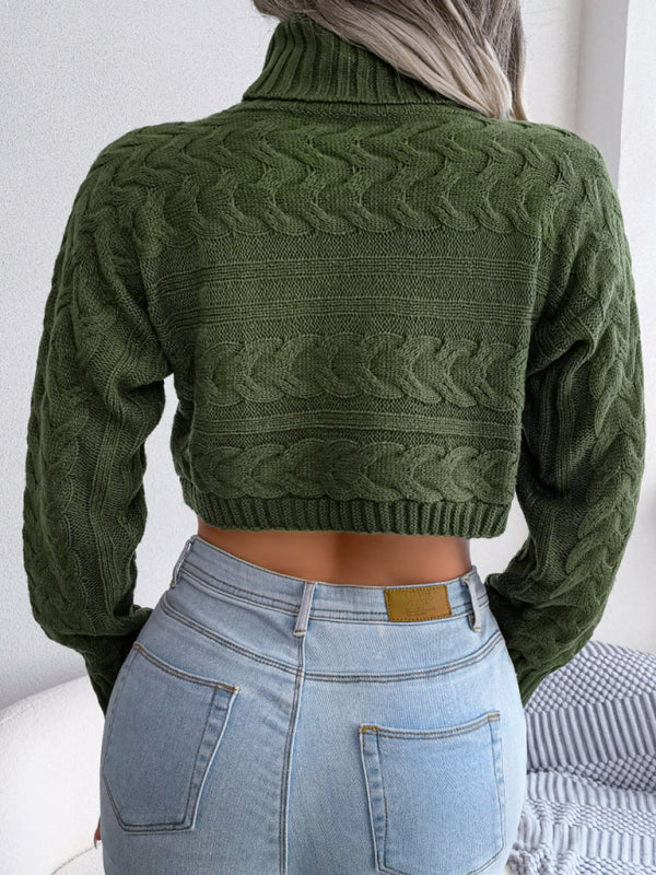 Blue Zone Planet | fried dough twist long sleeve high neck navel revealing knitted sweater-TOPS / DRESSES-[Adult]-[Female]-2022 Online Blue Zone Planet