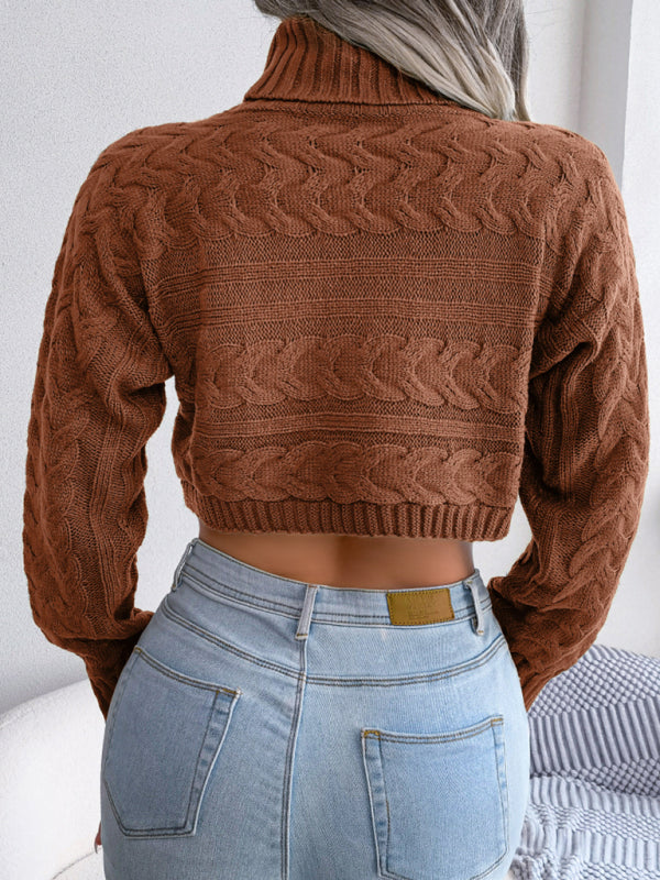 Blue Zone Planet | fried dough twist long sleeve high neck navel revealing knitted sweater-TOPS / DRESSES-[Adult]-[Female]-2022 Online Blue Zone Planet