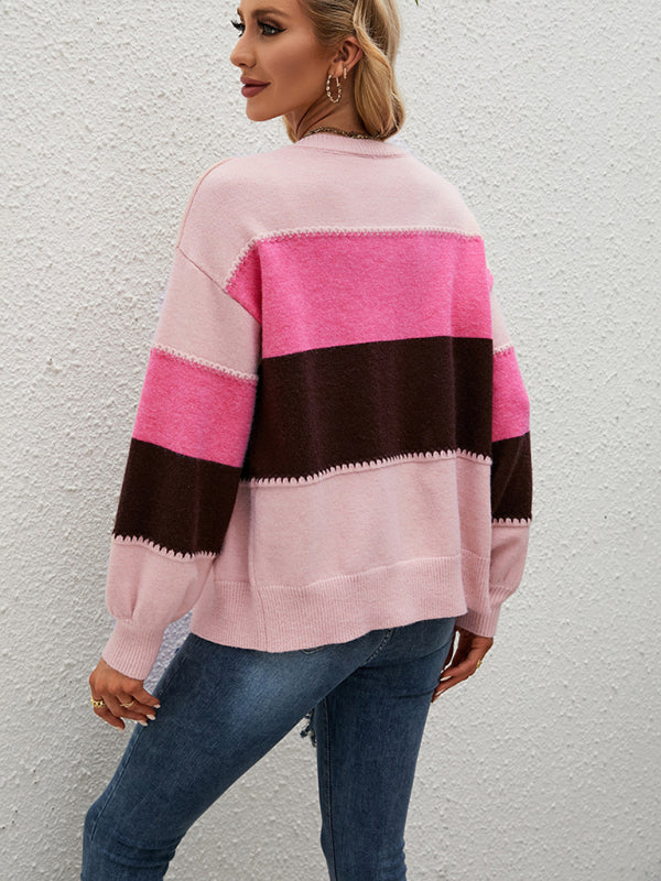 Blue Zone Planet | Striped Colorblock Jacket Cardigan Sweater BLUE ZONE PLANET
