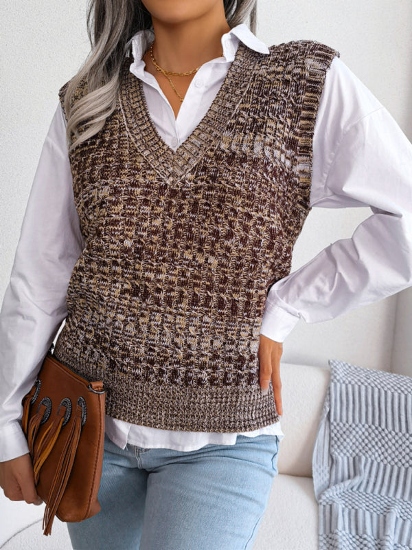 Blue Zone Planet | color fried dough twist V-neck knitted vest Sweater Vest BLUE ZONE PLANET