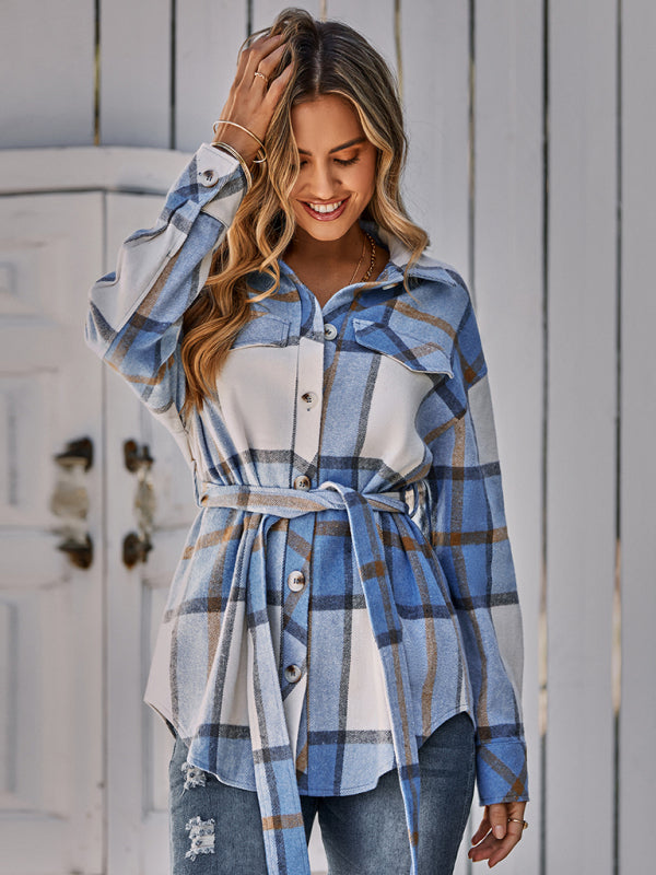 Blue Zone Planet | single breasted plaid belt jacket BLUE ZONE PLANET