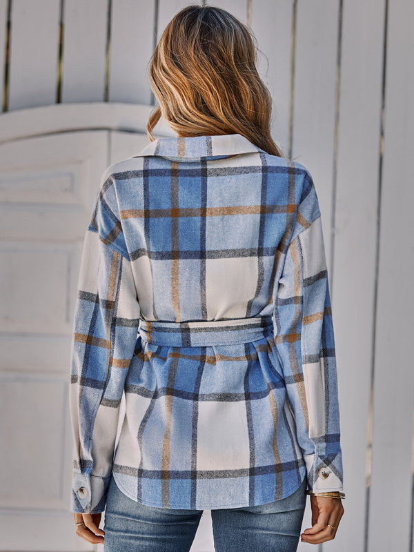 Blue Zone Planet | single breasted plaid belt jacket BLUE ZONE PLANET