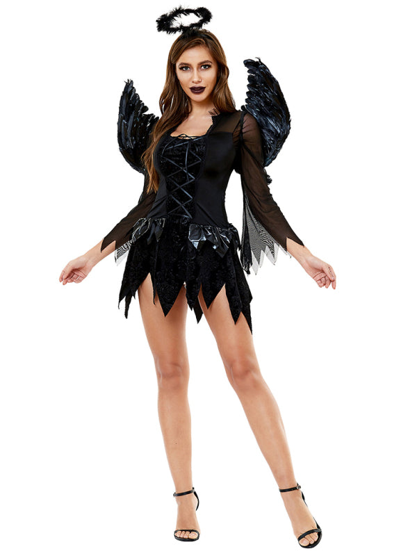 Blue Zone Planet | Halloween Winged Black Angel Costume Costume Adult-TOPS / DRESSES-[Adult]-[Female]-Black-S-2022 Online Blue Zone Planet