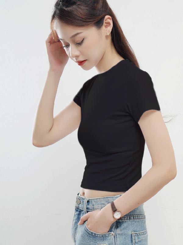 Half Turtleneck Short Sleeve Top-[Adult]-[Female]-2022 Online Blue Zone Planet