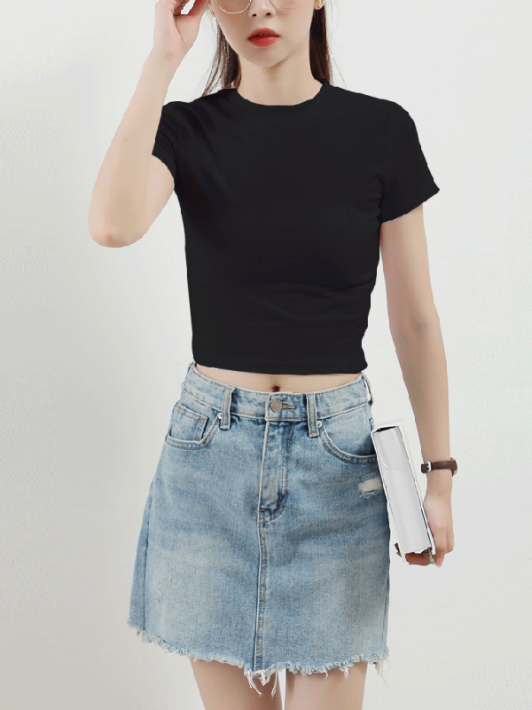 Half Turtleneck Short Sleeve Top-[Adult]-[Female]-Black-S-2022 Online Blue Zone Planet