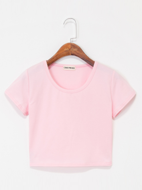 Women's Crew Neck Short Sleeves Tops-[Adult]-[Female]-Pink-S-2022 Online Blue Zone Planet