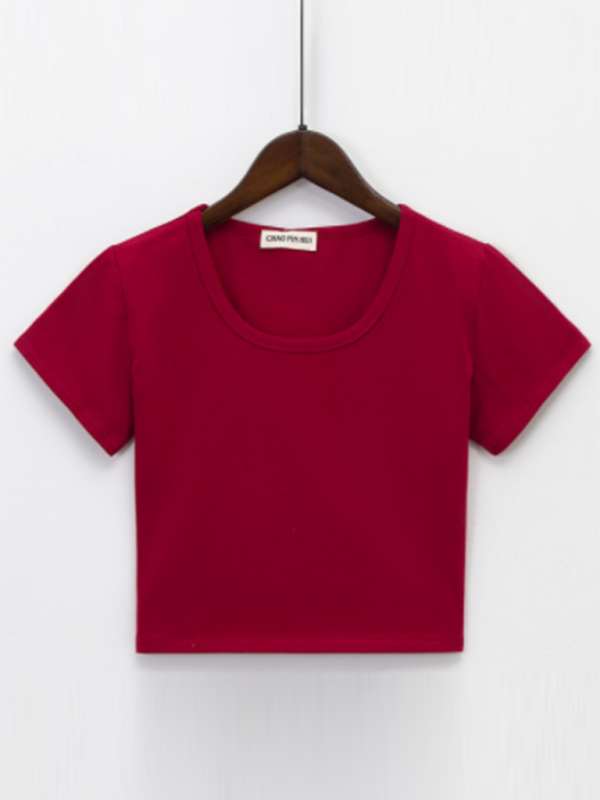 Women's Crew Neck Short Sleeves Tops-[Adult]-[Female]-Red-S-2022 Online Blue Zone Planet