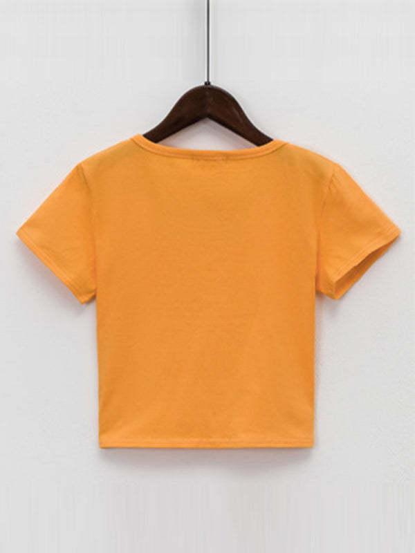 Women's Crew Neck Short Sleeves Tops-[Adult]-[Female]-Yellow-S-2022 Online Blue Zone Planet