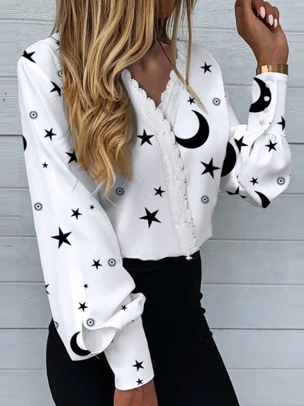 Blue Zone Planet | Printed Lace Long Sleeve Top BLUE ZONE PLANET