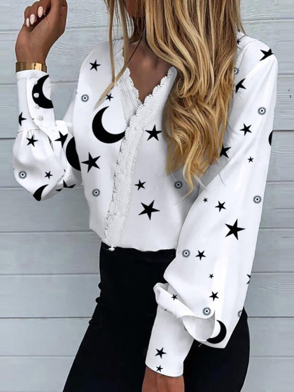 Blue Zone Planet | Printed Lace Long Sleeve Top BLUE ZONE PLANET