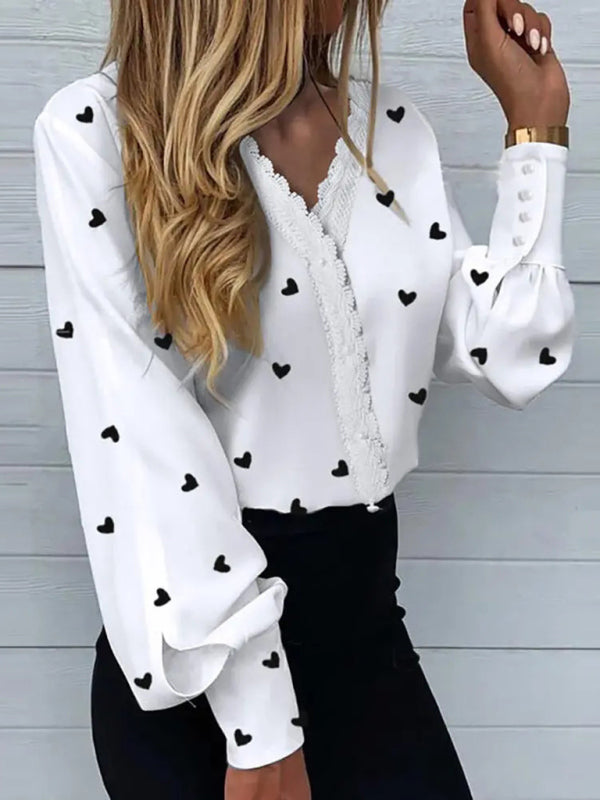 Blue Zone Planet | Printed Lace Long Sleeve Top BLUE ZONE PLANET