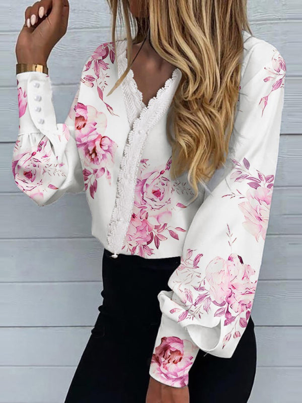 Blue Zone Planet | Printed Lace Long Sleeve Top BLUE ZONE PLANET