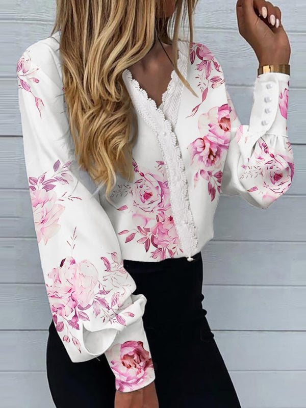 Blue Zone Planet | Printed Lace Long Sleeve Top BLUE ZONE PLANET