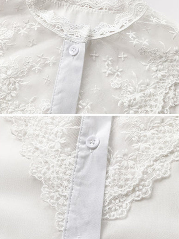 Blue Zone Planet |  Lace Chiffon Panel Long Sleeve Top BLUE ZONE PLANET