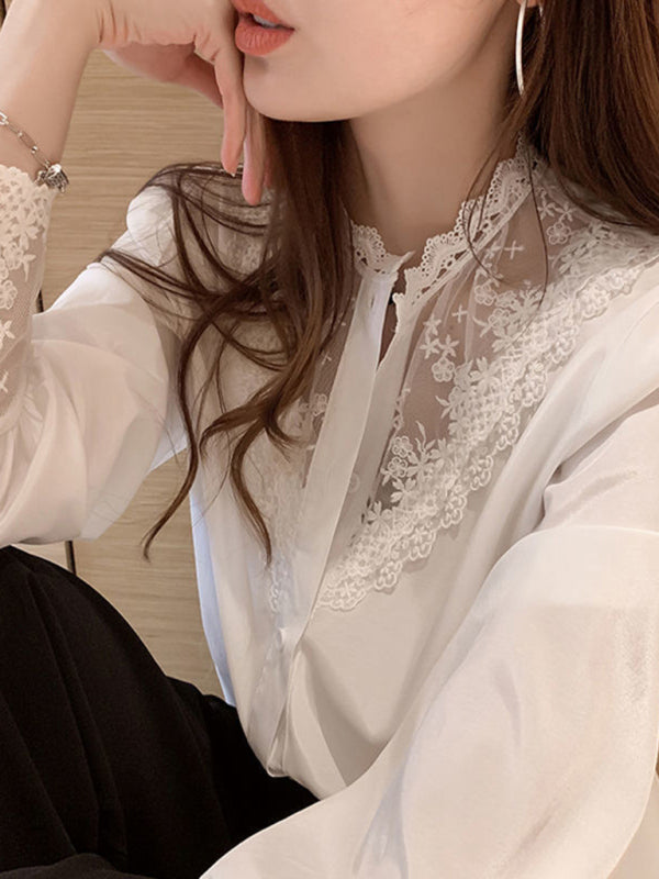 Blue Zone Planet |  Lace Chiffon Panel Long Sleeve Top BLUE ZONE PLANET