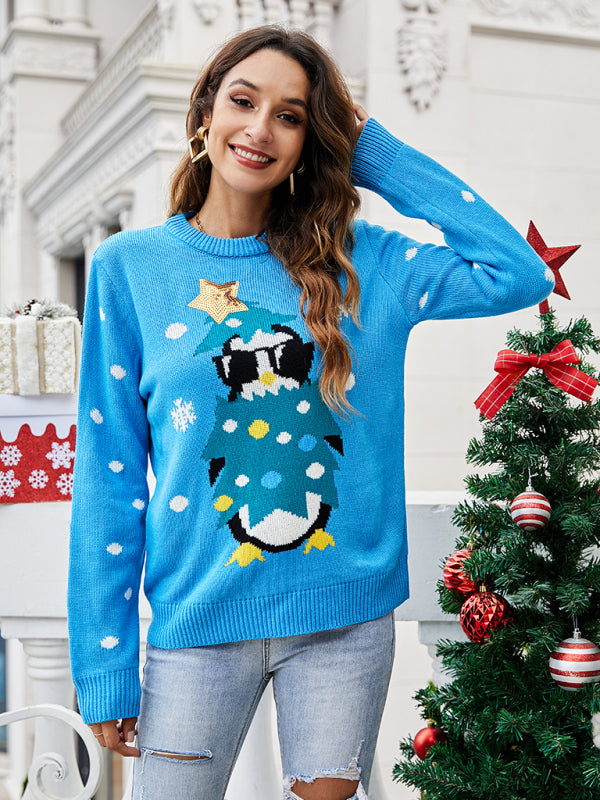 Blue Zone Planet | Festive Christmas Tree Knit Sweater Tops-TOPS / DRESSES-[Adult]-[Female]-Blue-S-2022 Online Blue Zone Planet