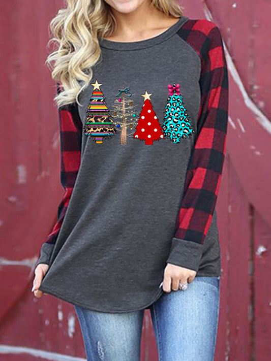 Blue Zone Planet | Festive Plaid Sleeve Christmas Knit Top-TOPS / DRESSES-[Adult]-[Female]-Pattern-S-2022 Online Blue Zone Planet