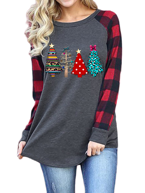 Blue Zone Planet | Festive Plaid Sleeve Christmas Knit Top-TOPS / DRESSES-[Adult]-[Female]-Pattern-S-2022 Online Blue Zone Planet