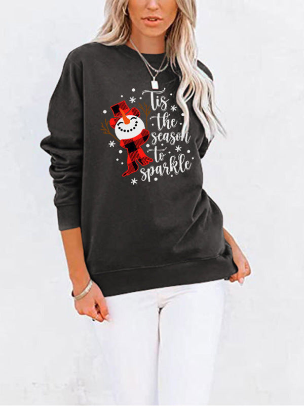 Christmas Snowman Crew Neck Pocket Bat Long Sleeve Top-[Adult]-[Female]-Charcoal grey-M-2022 Online Blue Zone Planet