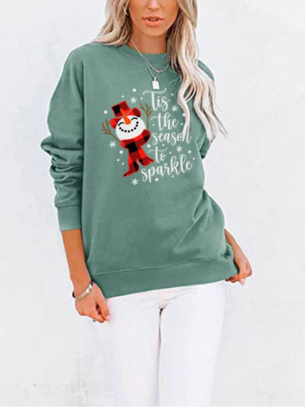 Christmas Snowman Crew Neck Pocket Bat Long Sleeve Top-[Adult]-[Female]-2022 Online Blue Zone Planet