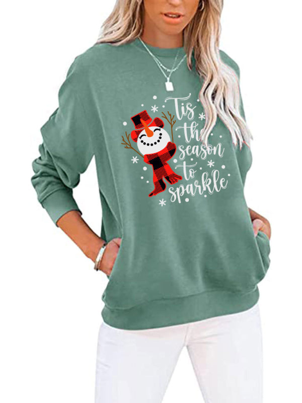 Christmas Snowman Crew Neck Pocket Bat Long Sleeve Top-[Adult]-[Female]-Pattern2-S-2022 Online Blue Zone Planet